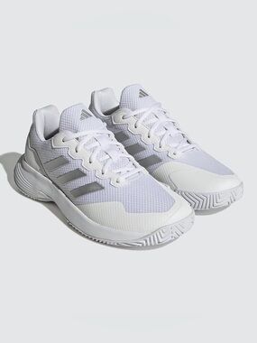 Adidas GameCourt Women’s Tennis Shoes – Size 9 – White/Silver – Original Box Inc
